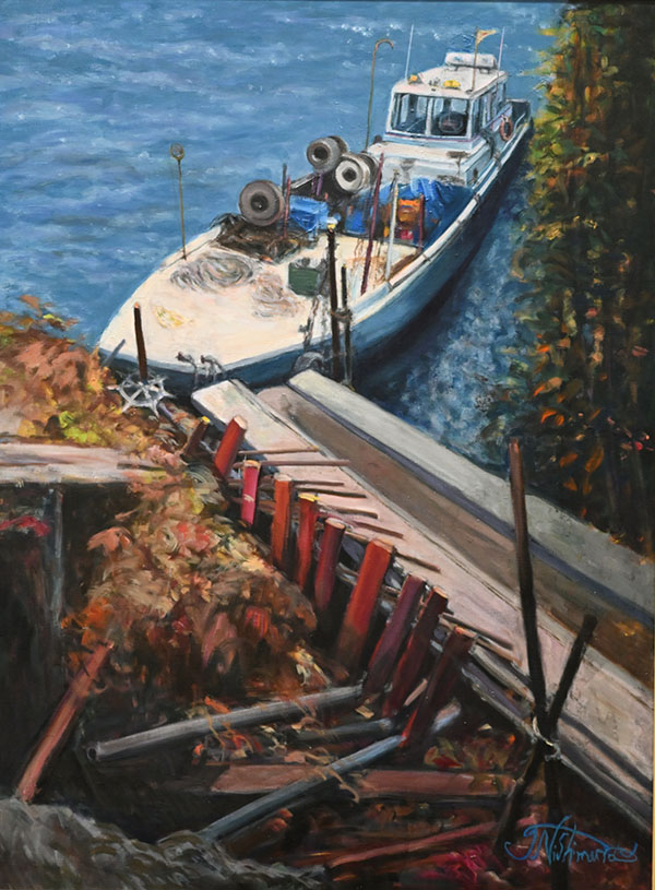 第73回 光陽展　委員　西村 俊彦　（ﾆｼﾑﾗ ﾄｼﾋｺ）　沖島の船溜まり（2）　（油）　F60